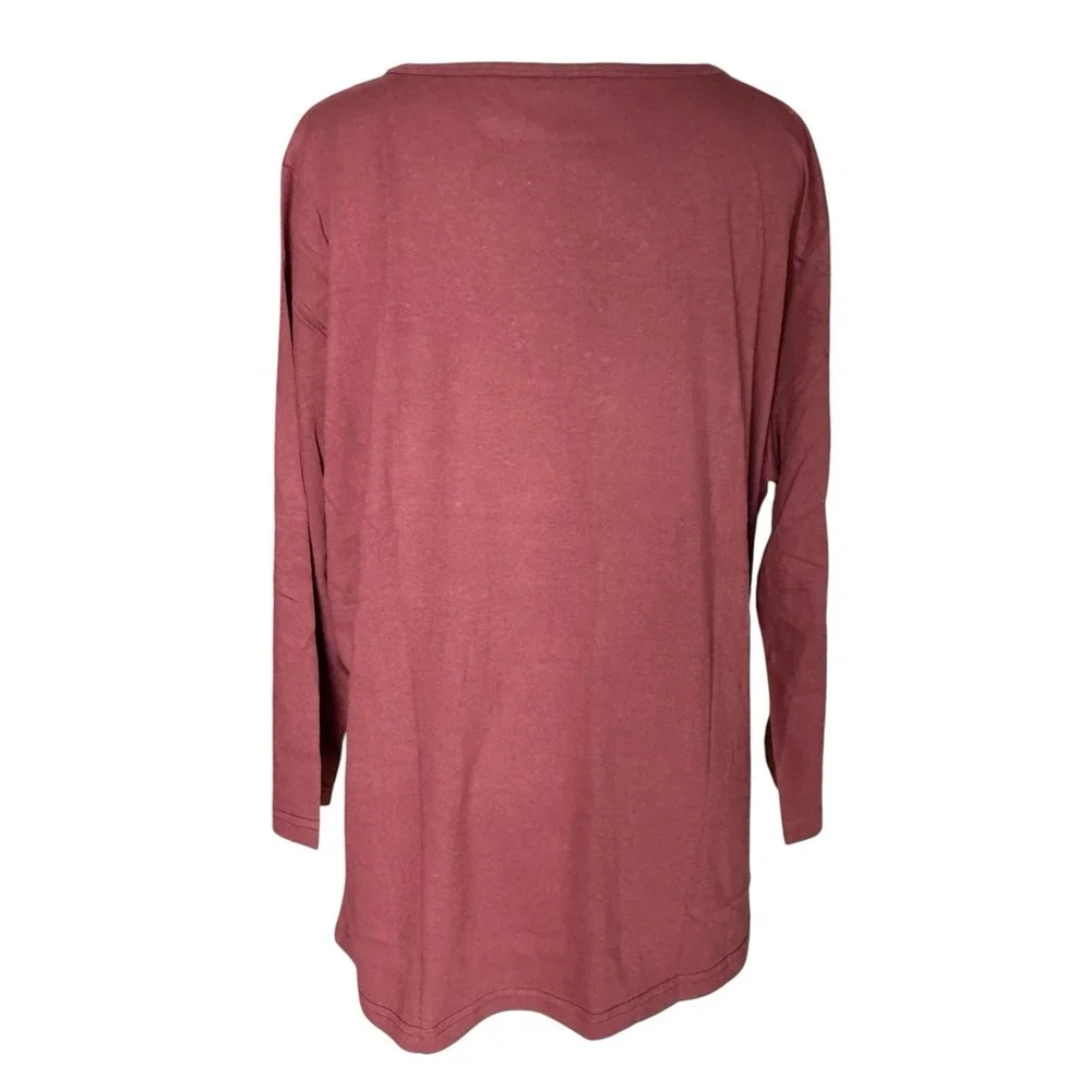 Collections ETC Women's X-Large Burgundy Autumn Leaves & Sequins 3/4 Sleeve Top